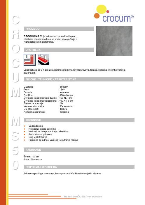 Tehnički list: CROCUM MS 50 (HR)