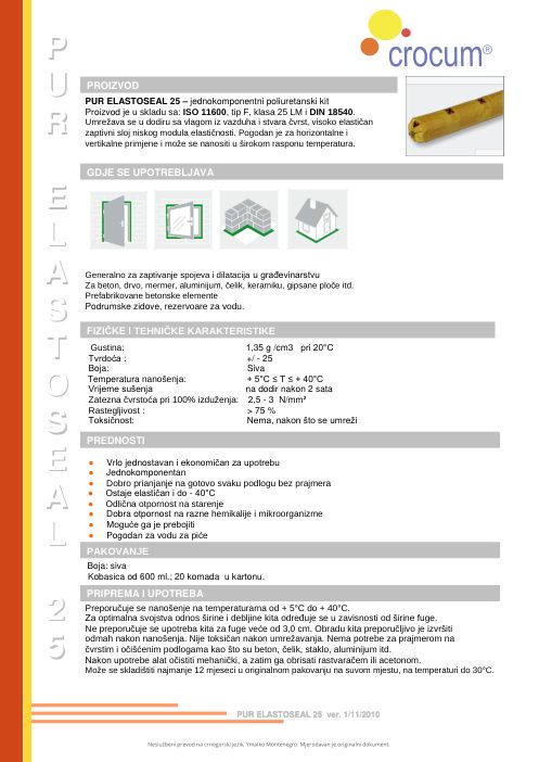 Tehnički list: PUR ELASTOSEAL 25 (ME)