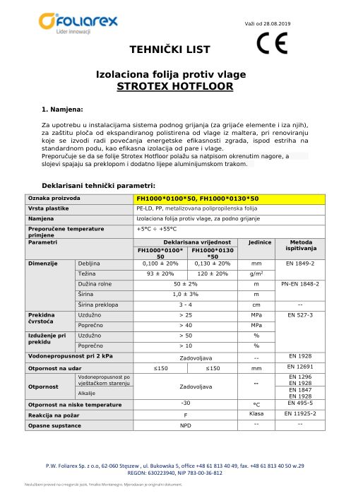 Tehnički list: STROTEX HOTFLOOR (ME)